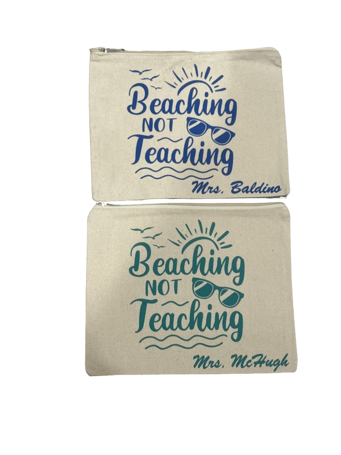 Beaching not Teaching Large Canvas Zipper Pouch