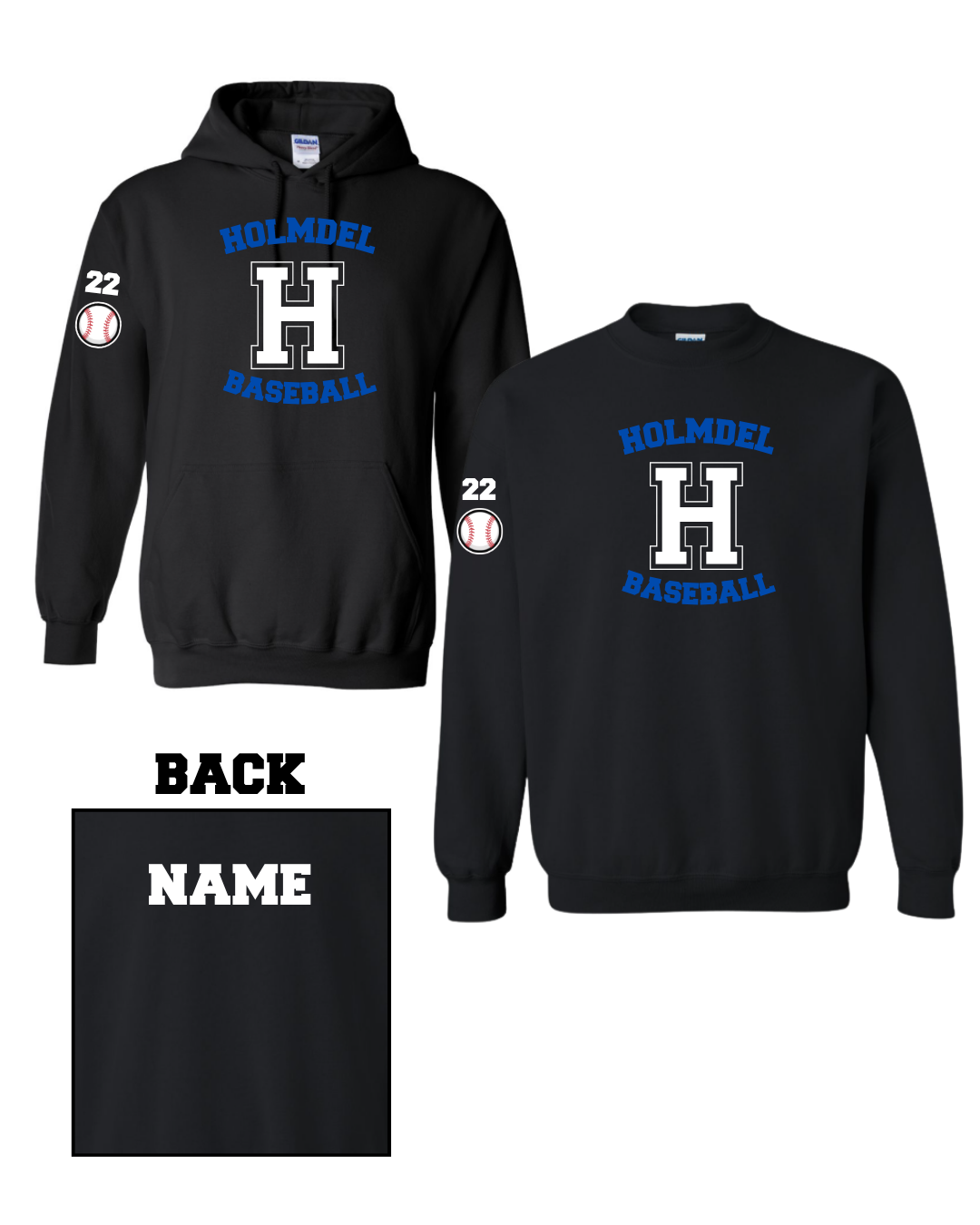 12u Holmdel Hornets Cooperstown Fundraiser Holmdel Baseball Hoodie or Crew Sweatshirt